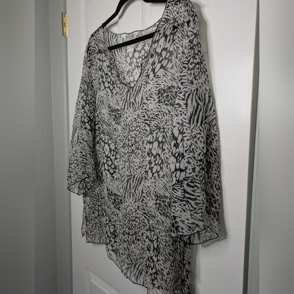 Vintage Silk Animal Print Sheer Overlay Blouse Allison Taylor 1X